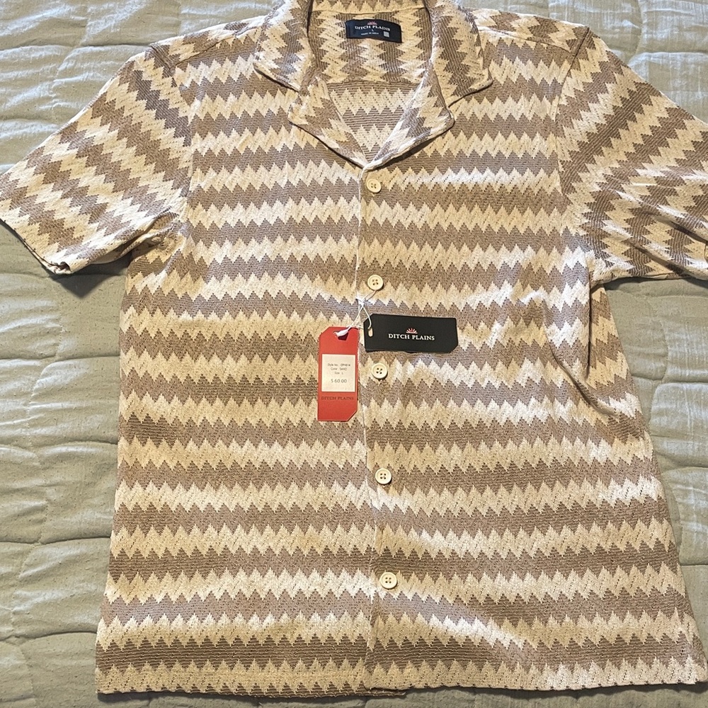 Men's Tan and Cream Zigzag Shirt